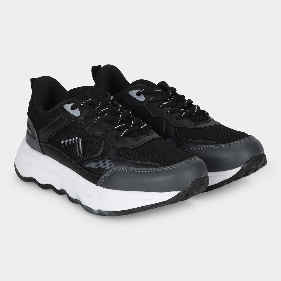 Men's Black Lace-Up Sneakers, Black, large