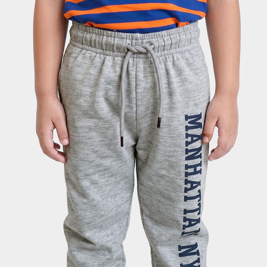 Boys' Grey Typography Print Jogger Pyjama, Melange Light Grey, large