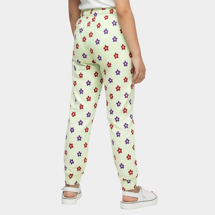 Girls' Light Mint Green Floral Printed Cotton Blend Pyjama, Light Green, large image number null