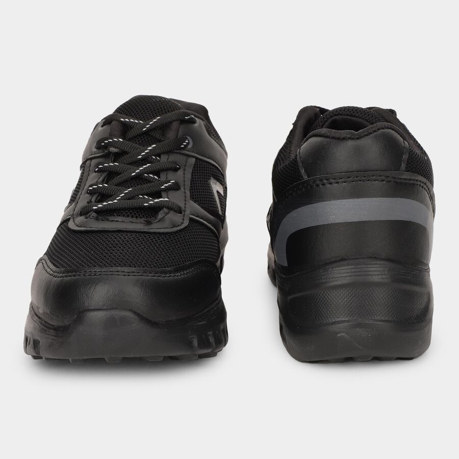Men's Jet Black Lace-Up Sports Shoes, काला, large