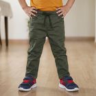 Boys' Olive Green Drawstring Jeans, ओलिव, small