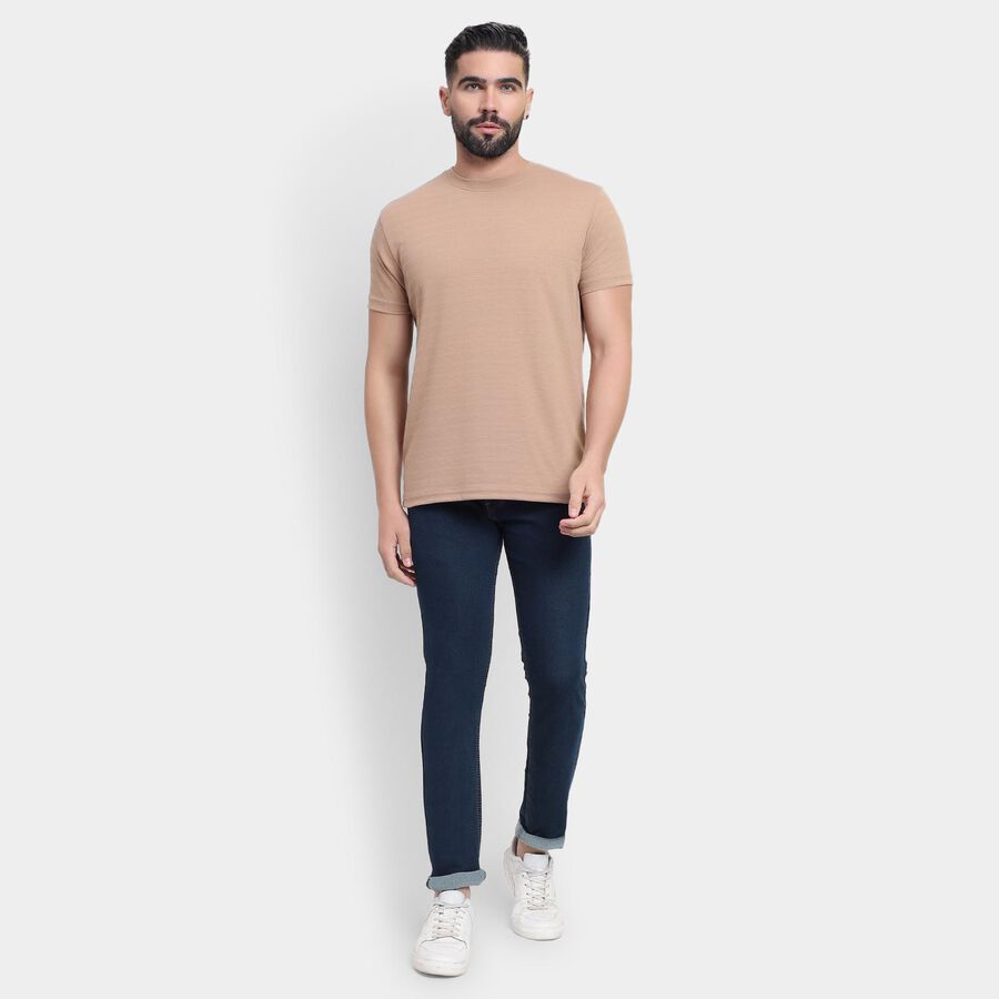Men's Round Neck Half Sleeves T-Shirt, Beige, large image number null