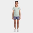 Girls' Green Round Neck Casual T-Shirt, Light Green, small