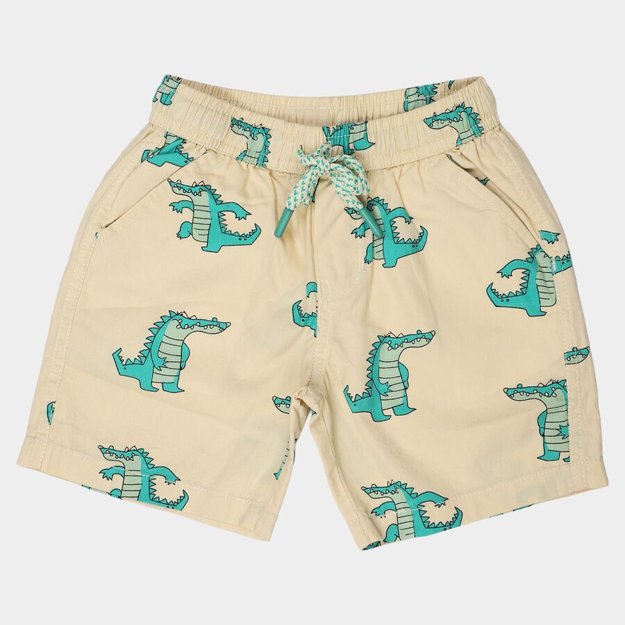 Boys Beige Regular Fit Printed Bermuda Shorts, Beige, large