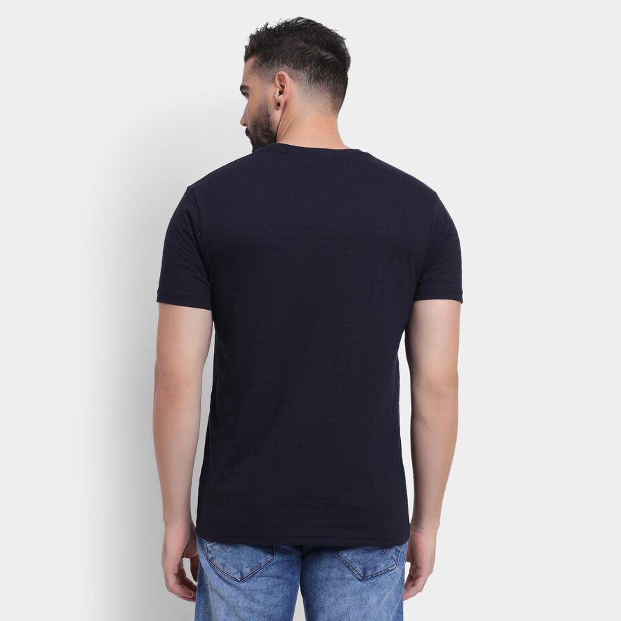 Men's Round Neck Half Sleeves T-Shirt , Navy Blue, large