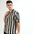 Men's Black and White Half Sleeve Classic Casual Shirt, Black, small