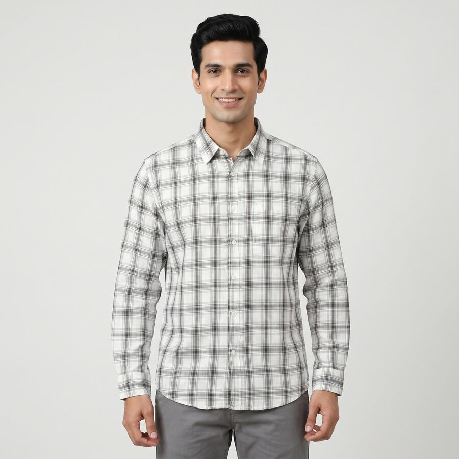 Men's Grey Cotton Casual Shirt, हल्का ग्रे, large