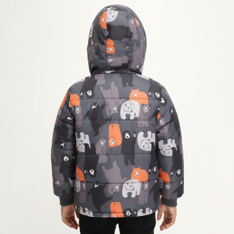 Boys Grey and Orange Hooded Casual Jacket, चारकोल, large image number null