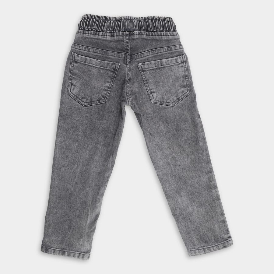 Boys' Washed Grey Regular Fit Printed Jeans, हल्का ग्रे, large