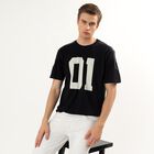 Men's Black Cotton Round Neck Numeric Printed T-Shirt, Black, small