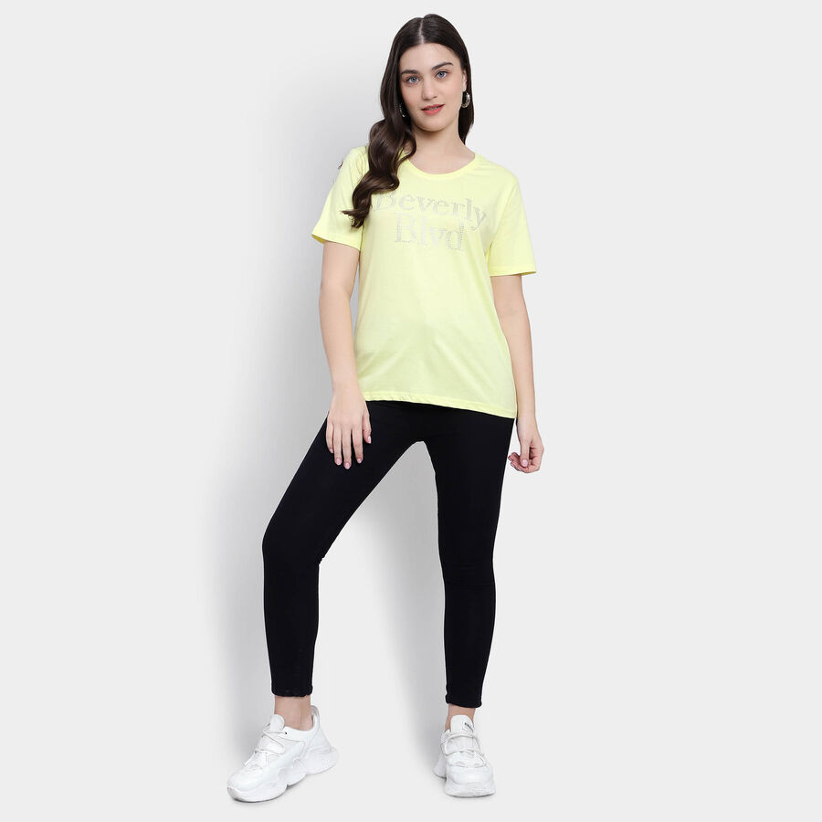 Cotton Round Neck T-Shirt, पीला, large image number null
