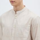 Men's Light Beige Cotton Mandarin Collar Casual Shirt, Beige, small image number null