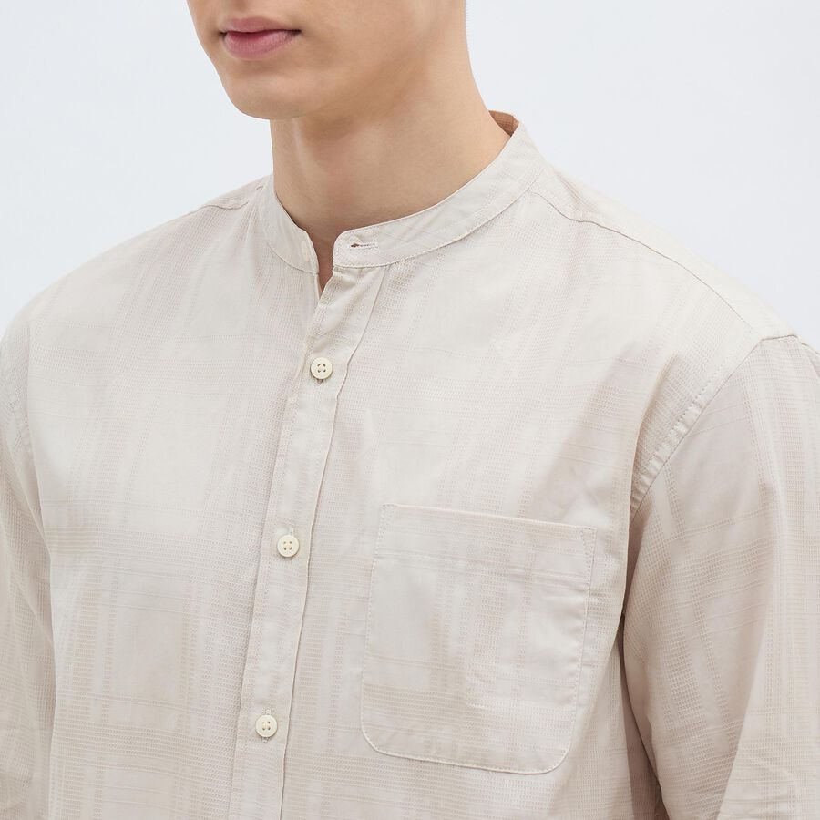 Men's Light Beige Cotton Mandarin Collar Casual Shirt, Beige, large image number null
