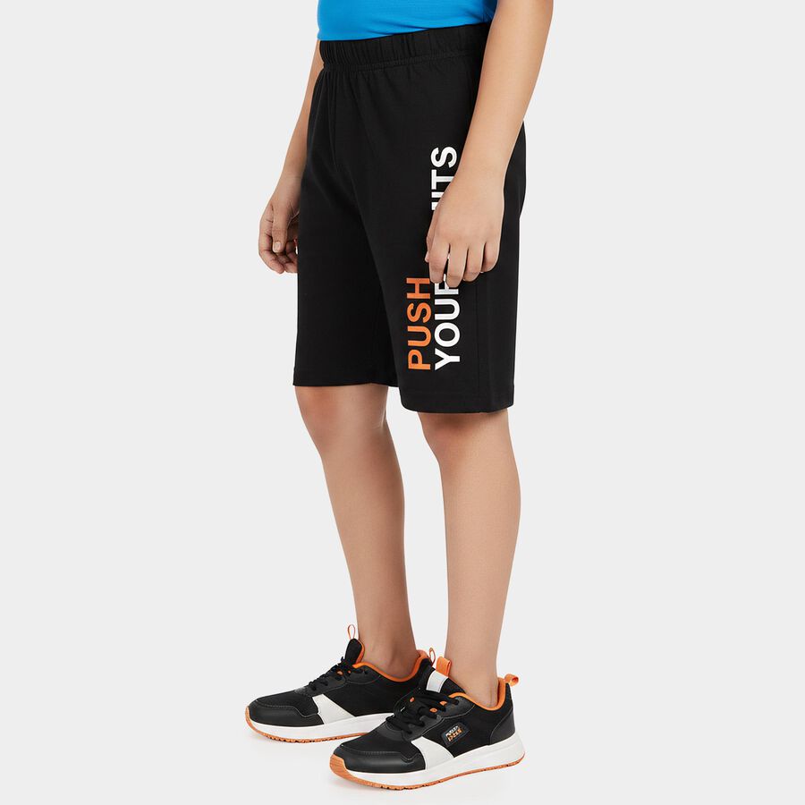 Boys Black Regular Fit Printed Bermuda Shorts, काला, large