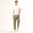 Men's Muted Olive Green Slim Fit Cargo Trousers, Light Green, small