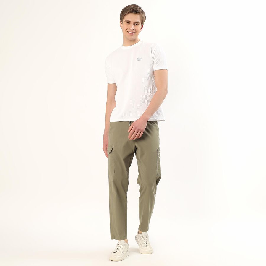 Men's Muted Olive Green Slim Fit Cargo Trousers, Light Green, large