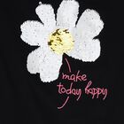 Girls Black Cotton Round Neck Casual T-Shirt, Black, small