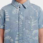 Boys Light Blue Cotton Floral Shirt, Light Blue, small