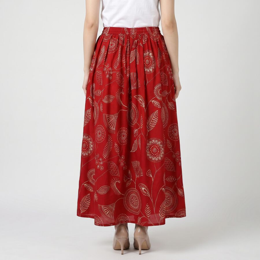 Women's Maroon Flared Printed Maxi Skirt, Maroon, large