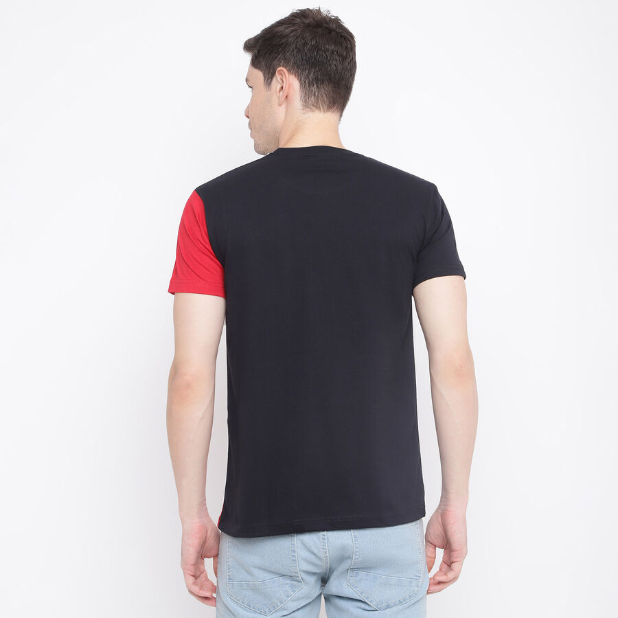 Cut & Sew Round Neck T-Shirt, Black, large image number null