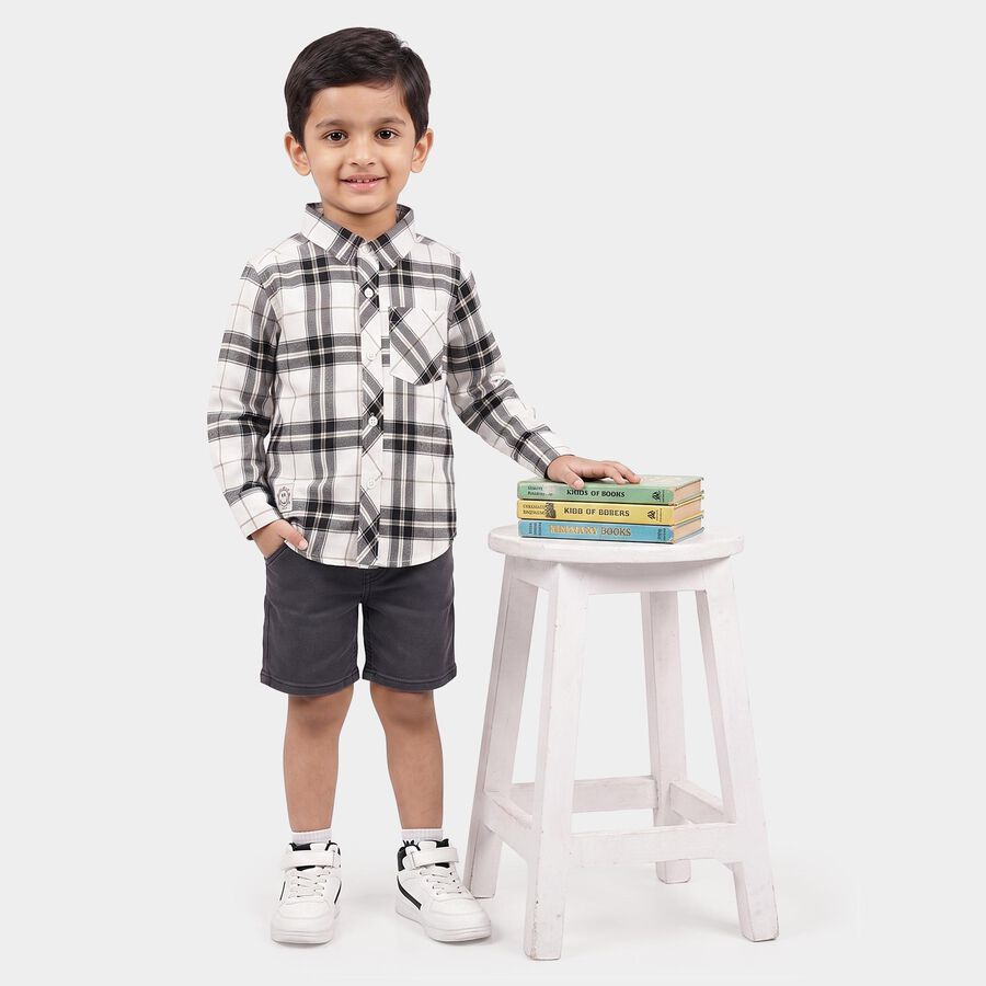 Boys White Cotton Long Sleeve Collared Shirt, White, large