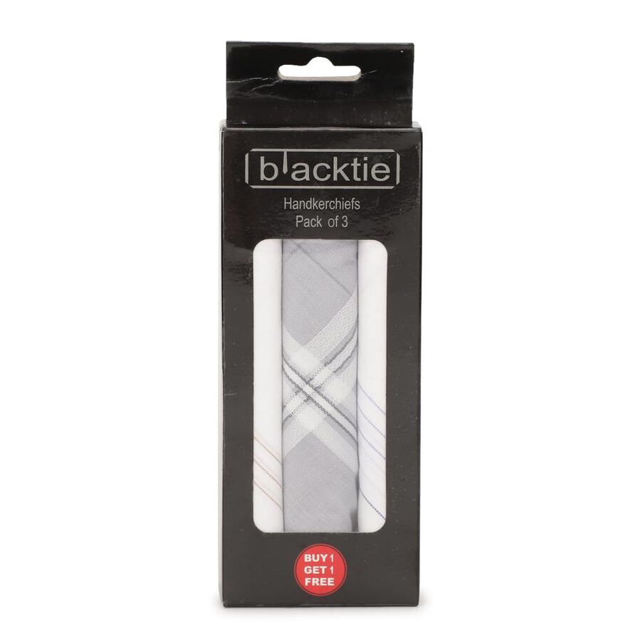 Men's Muted Grey and White Checked Pack of 3 Handkerchief, White, large