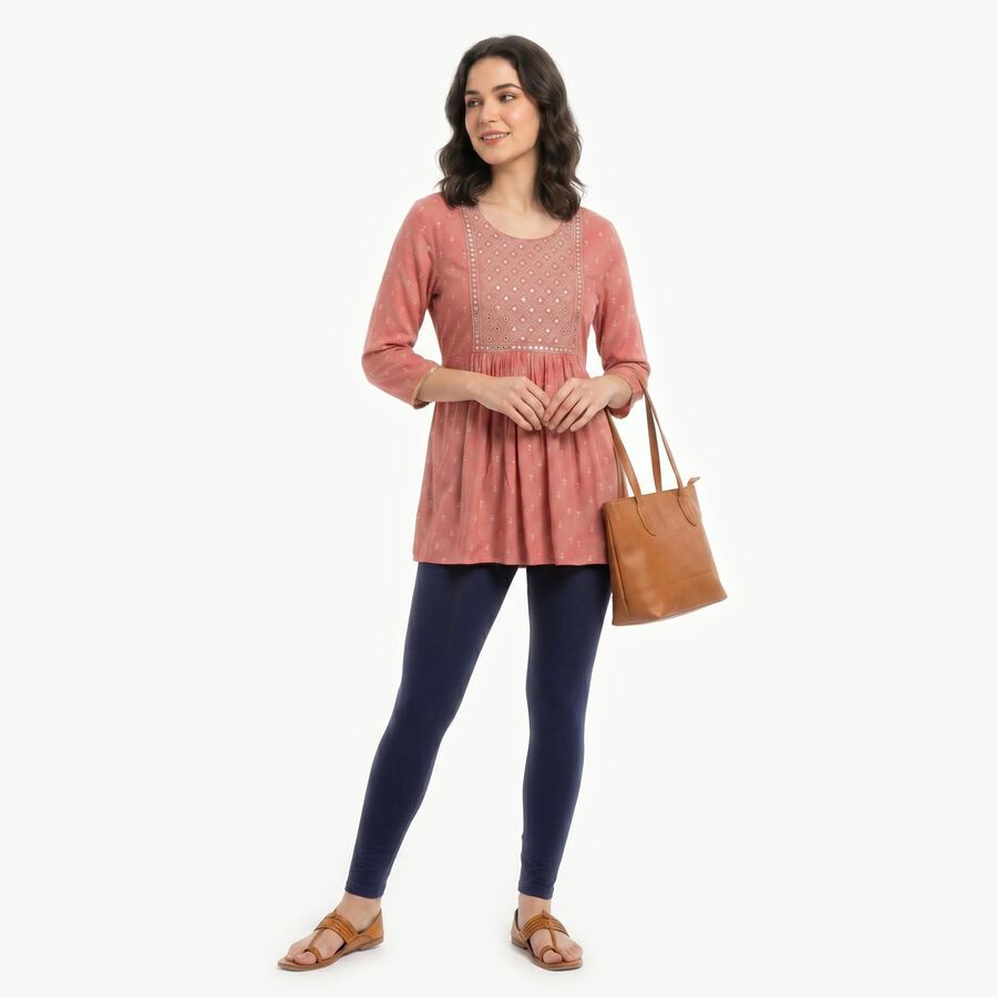 Women's Purple Round Neck Printed Kurti, बैंगनी, large
