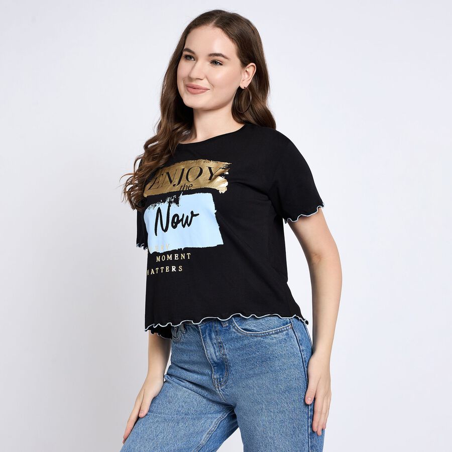 Ladies' 100% Cotton Crop  Top, Black, large image number null