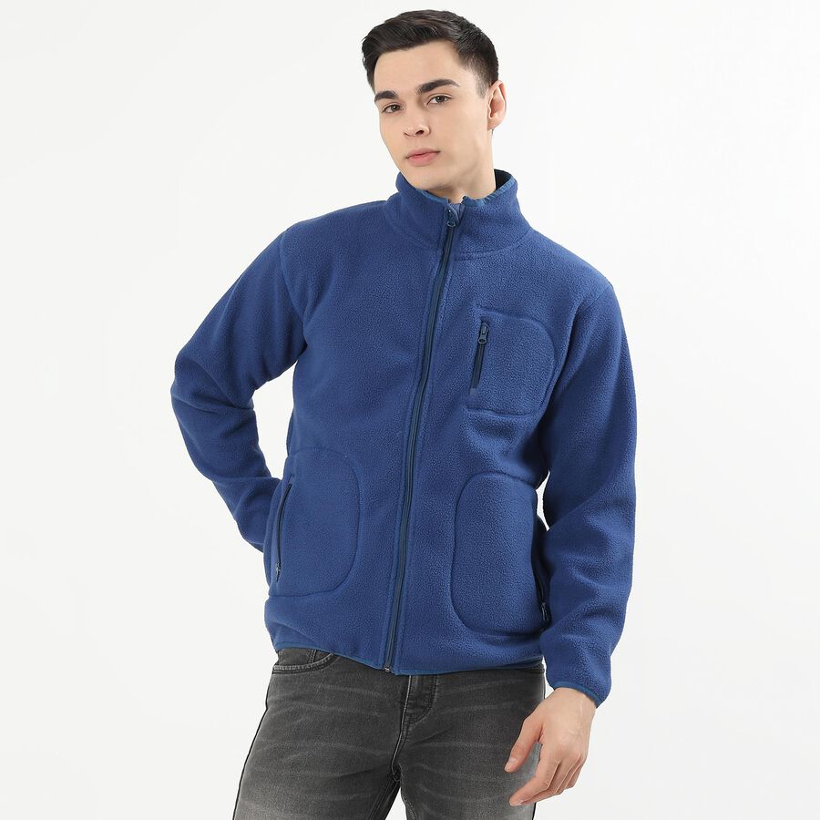 Men's Deep Steel Blue High Neck Casual Sweatshirt, टील ब्लू, large image number null