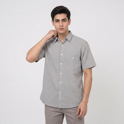 Men's Light Blue Half Sleeves Spread Collar Regular Fit Shirt