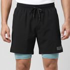 Men's Black Regular Fit 2-in-1 Sports Shorts, Black, small