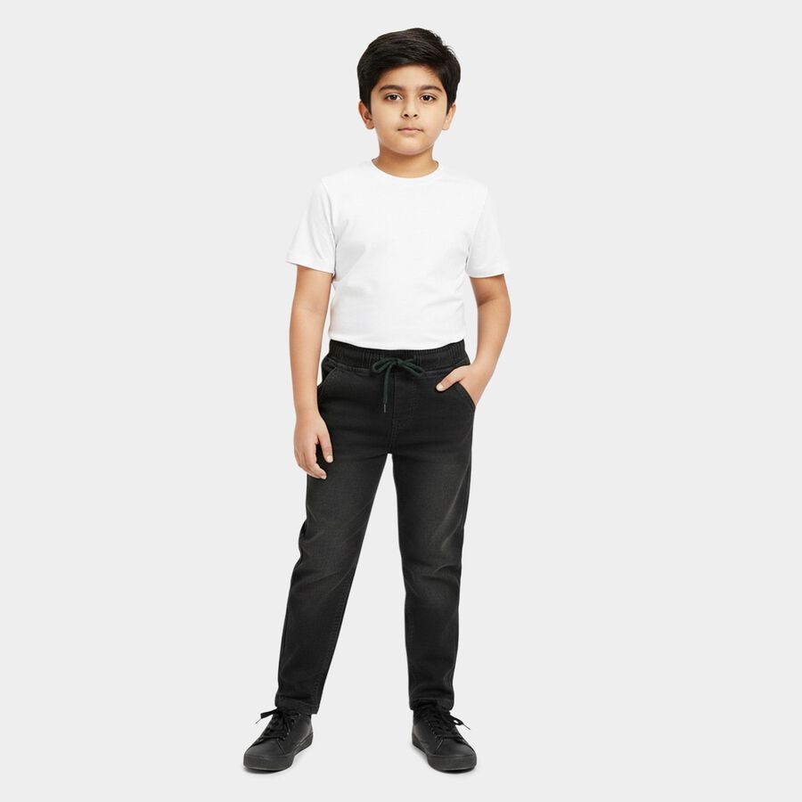 Boys Olive Regular Fit Cotton Blend Jeans, ओलिव, large