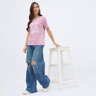 Women's Dusty Pink Round Neck Casual T-Shirt, गुलाबी, small