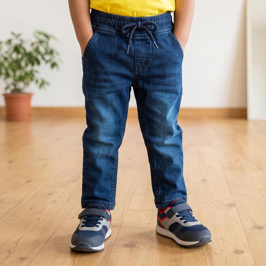 Boys' Navy Blue Straight Fit Washed Jeans, गहरा नीला, large