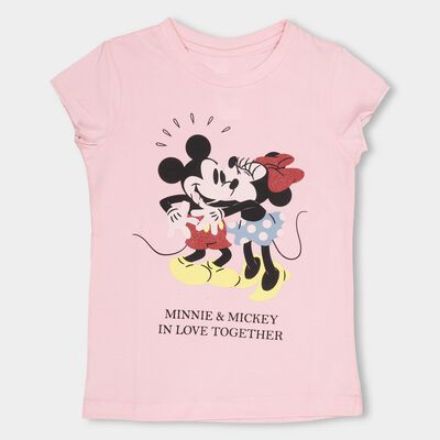 Girls' Light Pink Cotton Crew Neck Casual T-Shirt