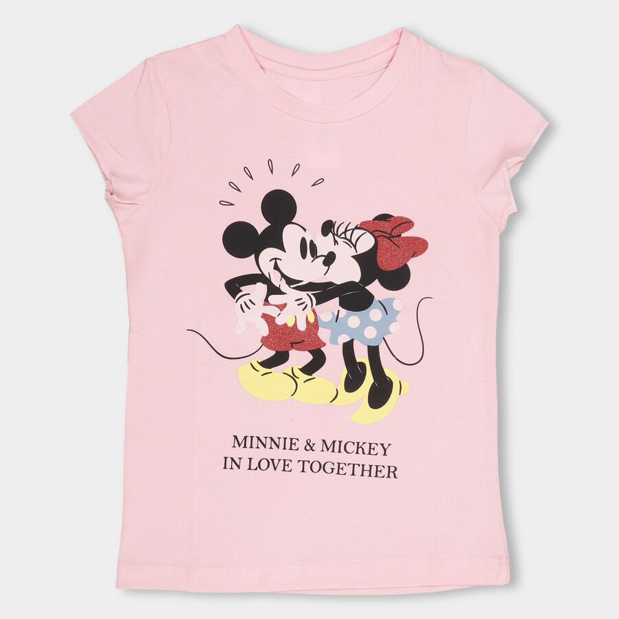 Girls' Light Pink Cotton Crew Neck Casual T-Shirt, Light Pink, large