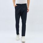 Men's Navy Blue Slim Fit Checkered Casual Trousers, Navy Blue, small image number null