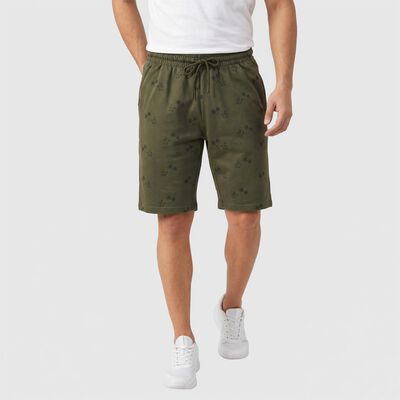 Men's Olive Green Regular Fit Printed Jamaican Shorts