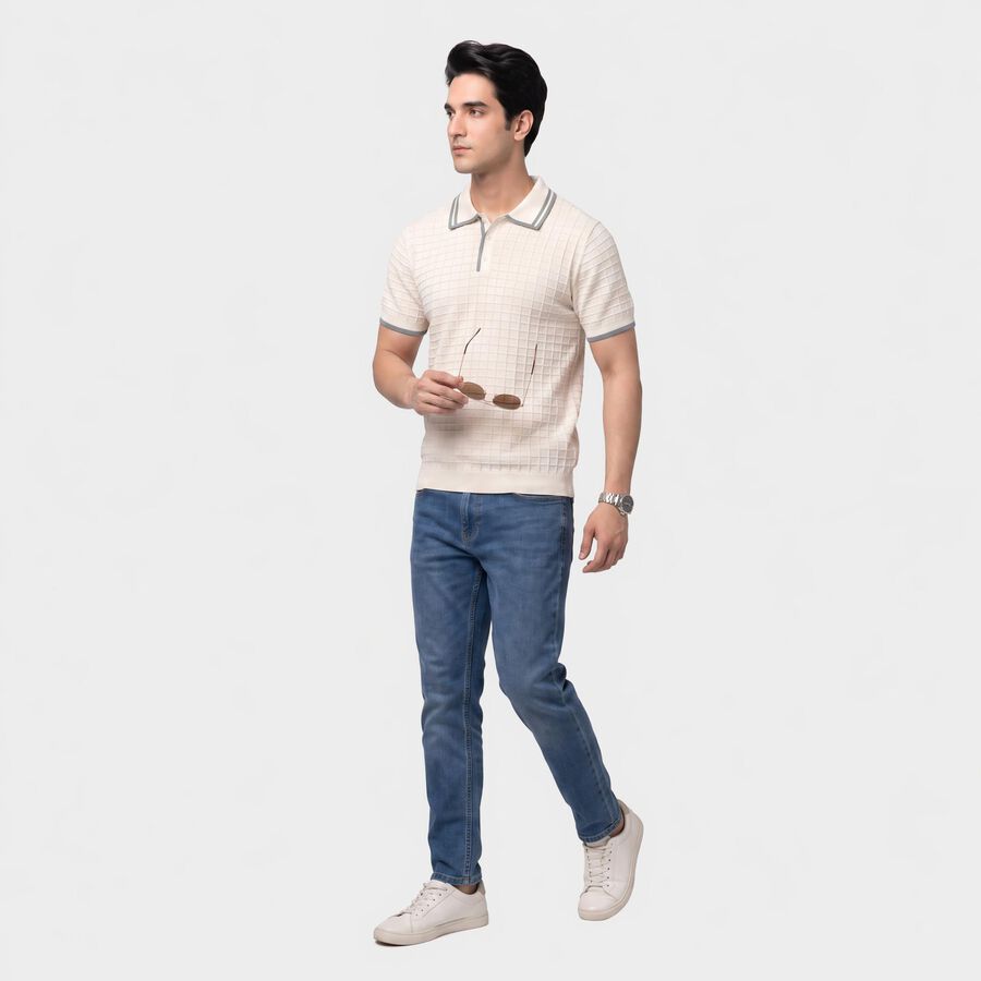 Men's Off White Cotton Polo Neck Polo T-Shirt, ऑफ व्हाइट, large