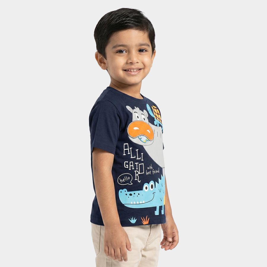 Boys Navy Blue Cotton Round Neck Regular Boys T-Shirt, नेवी ब्लू, large