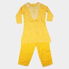 Girls Yellow Round Neck Fusion Set Upper and Bottom Set, पीला, small