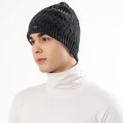 Men's Charcoal Grey Textured Beanie Cap, Charcoal, small image number null