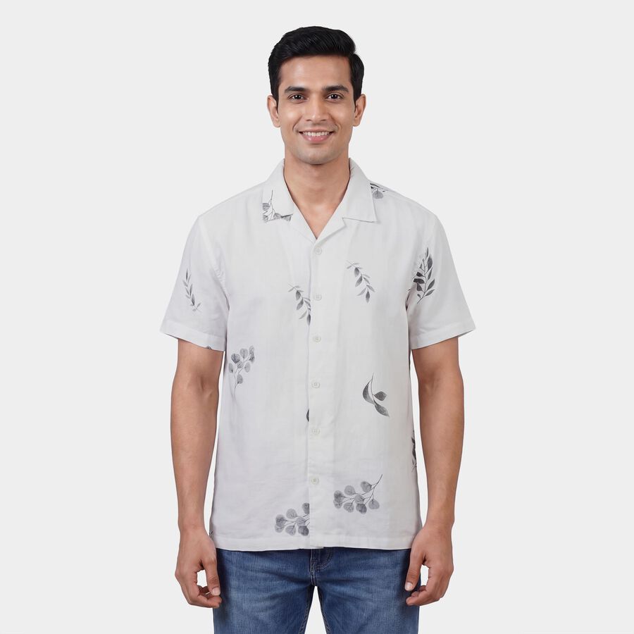 Men's White Cotton Classic Collar Casual Shirt, सफ़ेद, large