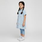 Girls' Light Sky Blue Embroidered Short Sleeve Denim Frock, Light Blue, small image number null
