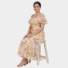 Women's Peach Cotton Square Neck Smocked Tiered Midi Dress, पीच, small