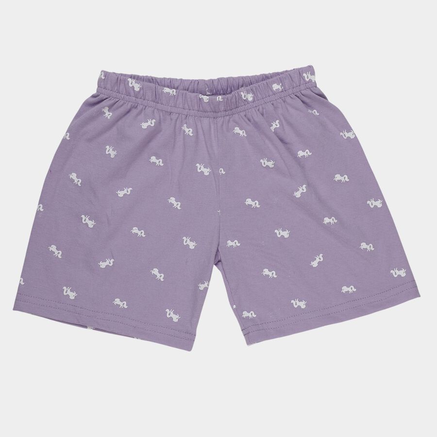 Girls' Purple Printed Elastic Waist Shorts, Lilac, large