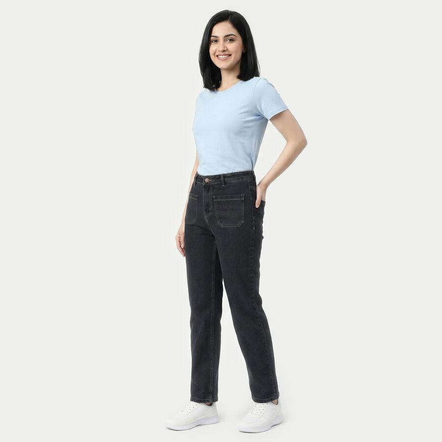 Women's Dark Grey Straight Fit Utility Pocket Jeans, Dark Grey, large