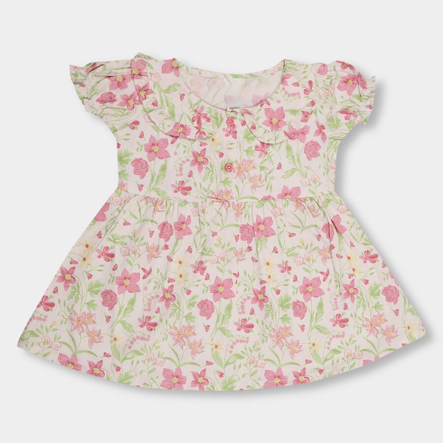 Infant Girls' 100% Cotton Collar Frock , Light Pink, large image number null