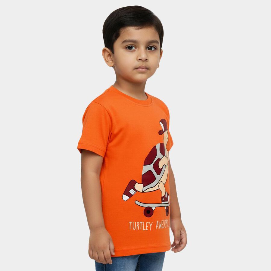 Boys' Bright Vibrant Orange Cotton Crew Neck Casual T-Shirt, Orange, large