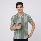 Men's Green Polo Neck Striped T-Shirt, Light Green, small